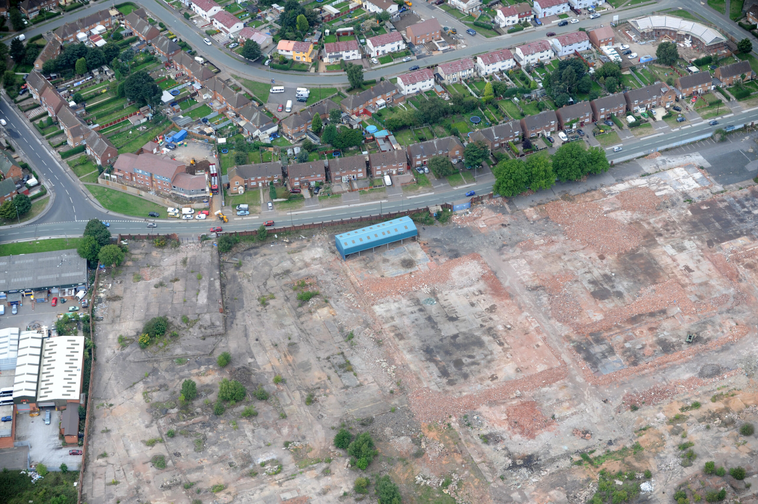 Aerial view of a Brownfield site ready for construction work West Midlands Uk