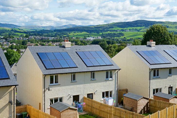 Solar panels on roofs in the countryside