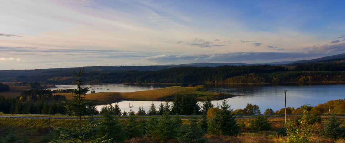 Kielder Water in late afternoon Autumn sunshine, North Tyne Valley, Northumberland